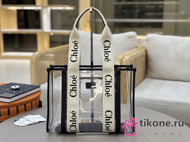 Chloe Woody Tote Bag In Jelly & Leather Black - 37x26x12cm - 1