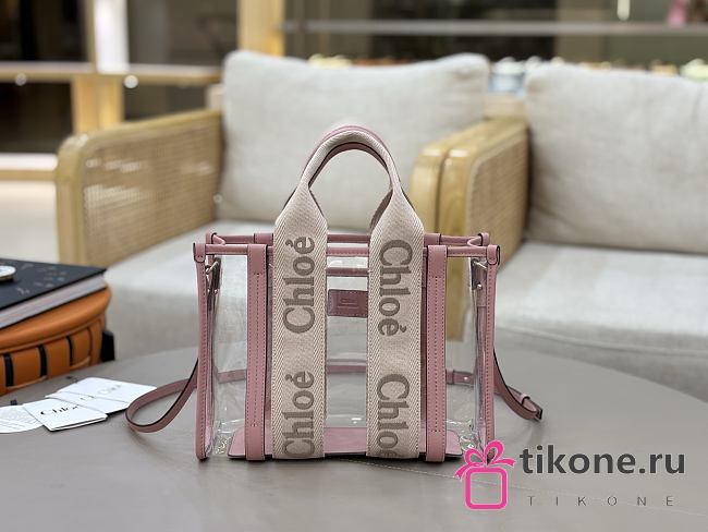 Chloe Small Woody Tote Bag In Jelly & Leather Pink - 26x20x8cm - 1