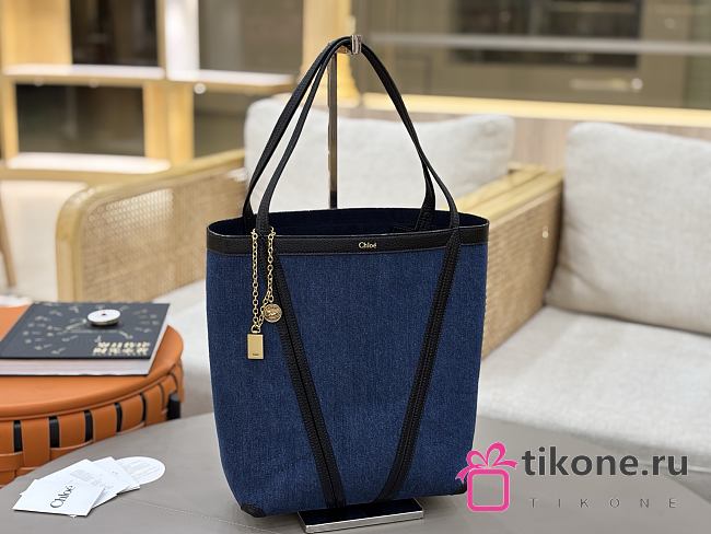 Chloe Spin Tote Bag In Denim Submarine Blue - 27x30x14cm - 1