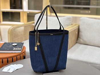 Chloe Spin Tote Bag In Denim Submarine Blue - 27x30x14cm