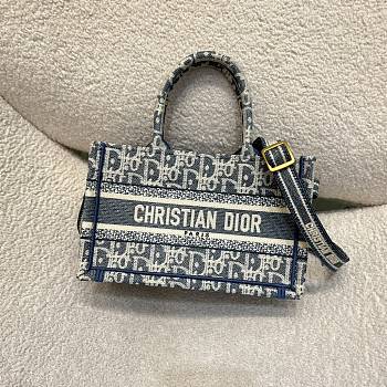 Mini Dior Book Tote Blue Dior Oblique Chambray Effect Embroidery - 21.5x13x7.5cm