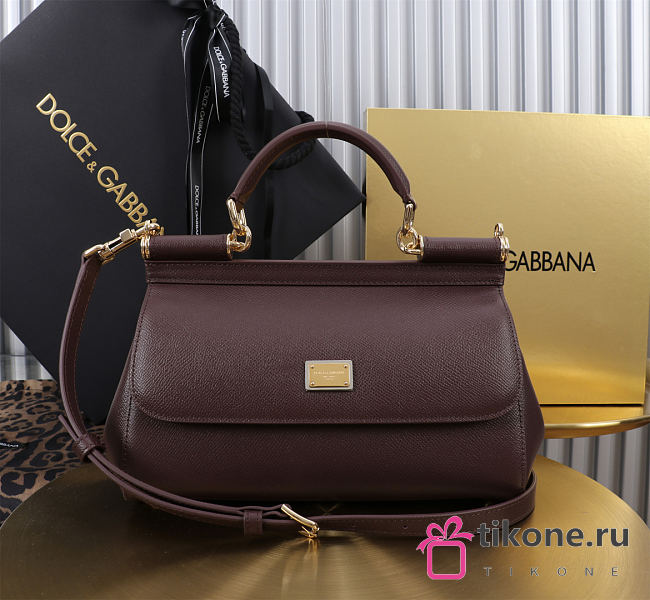 Dolce & Gabbana Elongated Medium Sicily Handbag Burgundy - 25x17x9cm - 1