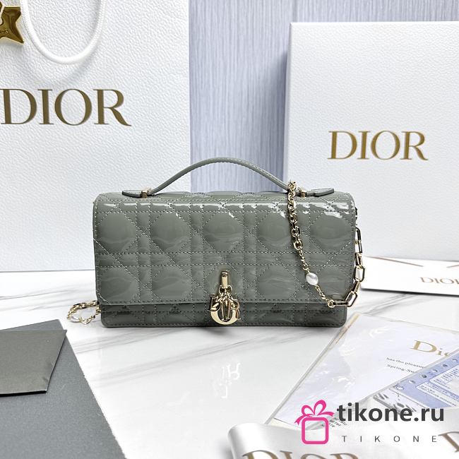 My Dior Mini Bag Stone Gray Patent Cannage Calfskin - 21x11.5x4.5cm - 1
