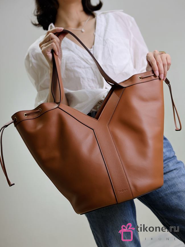 YSL Y Large Hobo in Leather Brown - 35x25x15cm - 1