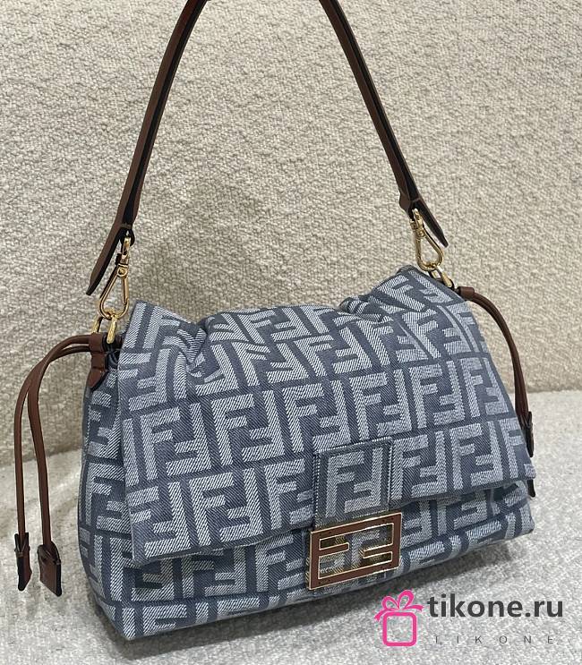 Fendi Mamma Baguette Medium Blue Denim Effect FF Jacquard Bag - 26.5x18x8.5cm - 1