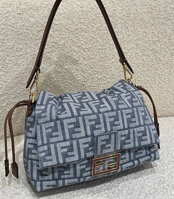 Fendi Mamma Baguette Medium Blue Denim Effect FF Jacquard Bag - 26.5x18x8.5cm