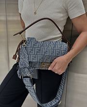 Fendi Mamma Baguette Medium Blue Denim Effect FF Jacquard Bag - 26.5x18x8.5cm - 2