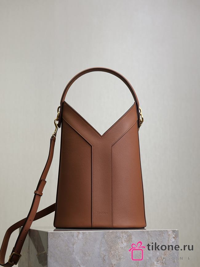 YSL Y Top Handle Bucket In Leather Brown - 25x22-34x3-15cm - 1