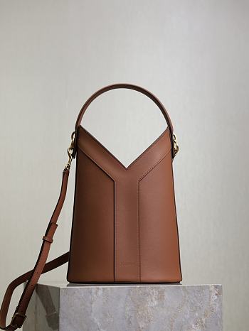 YSL Y Top Handle Bucket In Leather Brown - 25x22-34x3-15cm