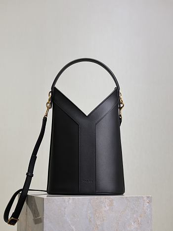 YSL Y Top Handle Bucket In Leather Black - 25x22-34x3-15cm