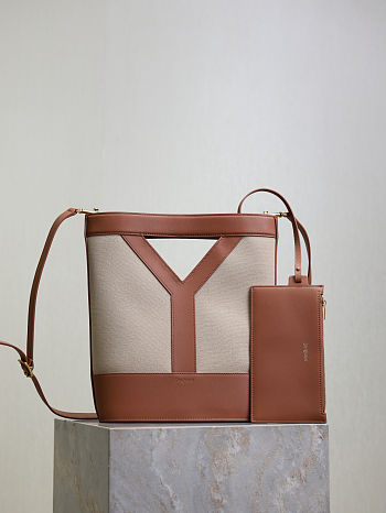 YSL Y Small Bucket Canvas And Leather Natural - 29.5×23×3-8.5cm