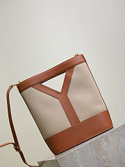 YSL Y Small Bucket Canvas And Leather Natural - 29.5×23×3-8.5cm - 2