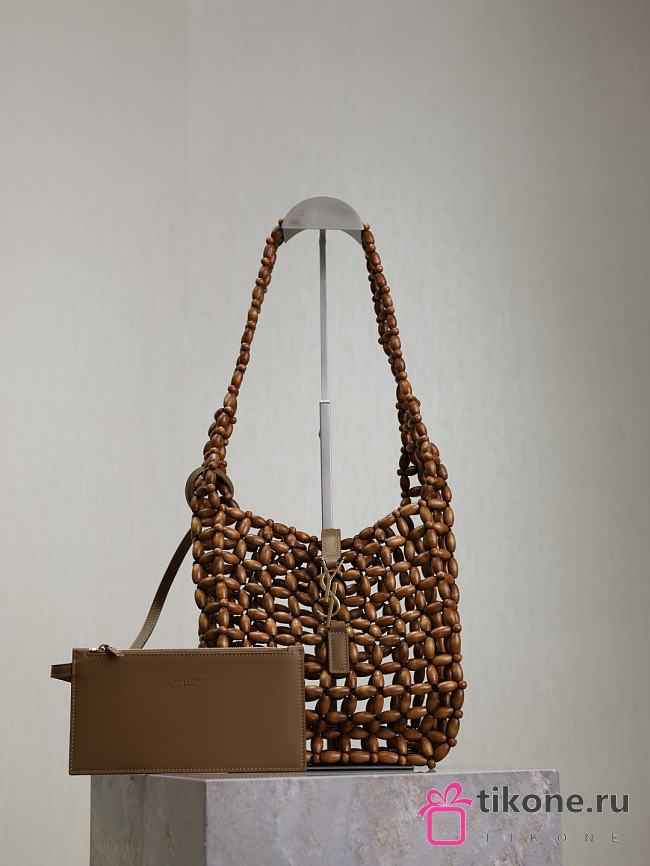 YSL Le 5 A 7 Small In Wood Beads Light Wood - 23x22x8.5cm - 1