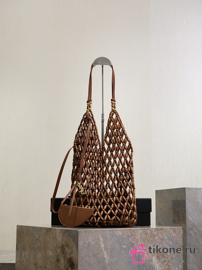 YSL Supple Bucket In Wood Beads Light Wood - 44x15x15cm - 1