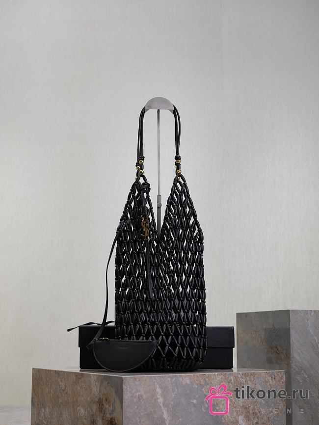 YSL Supple Bucket In Wood Beads Black - 44x15x15cm - 1