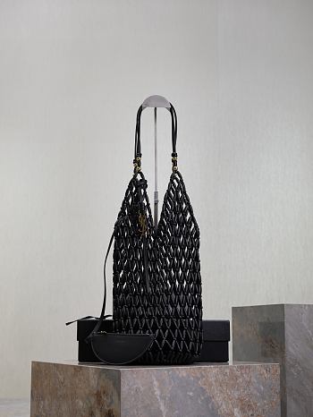 YSL Supple Bucket In Wood Beads Black - 44x15x15cm