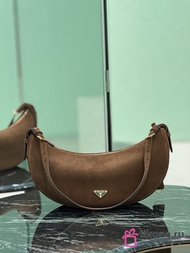 Prada Demi Lune Large Suede Leather Shoulder Bag Brown 1BC255 - 42x19.5x8.5cm - 1