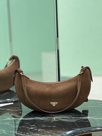 Prada Demi Lune Large Suede Leather Shoulder Bag Brown 1BC255 - 42x19.5x8.5cm