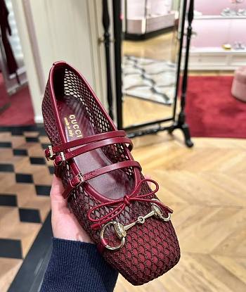 Gucci Horsebit Ballet Flat in Rosso Ancora Mesh 