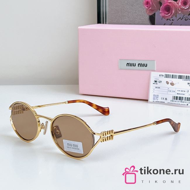 Miumiu Sunglasses Oval Light Chocolate Brown Gold MU52YS - 1