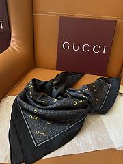 Gucci Scarf GG Print with Horsebit Silk Carre In Black - 90x90cm - 2