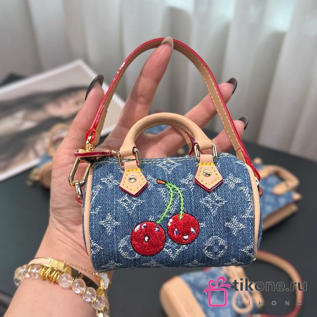 LVxTM Micro Speedy Denim Cerise Bag Charm - 1