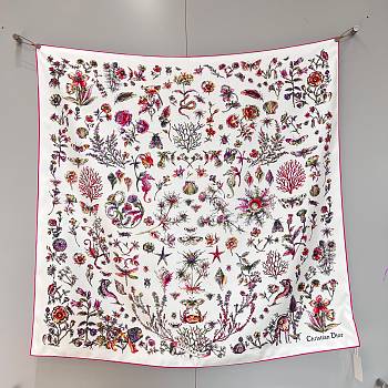 Christian Dior Silk Floral Print Scarf Pink