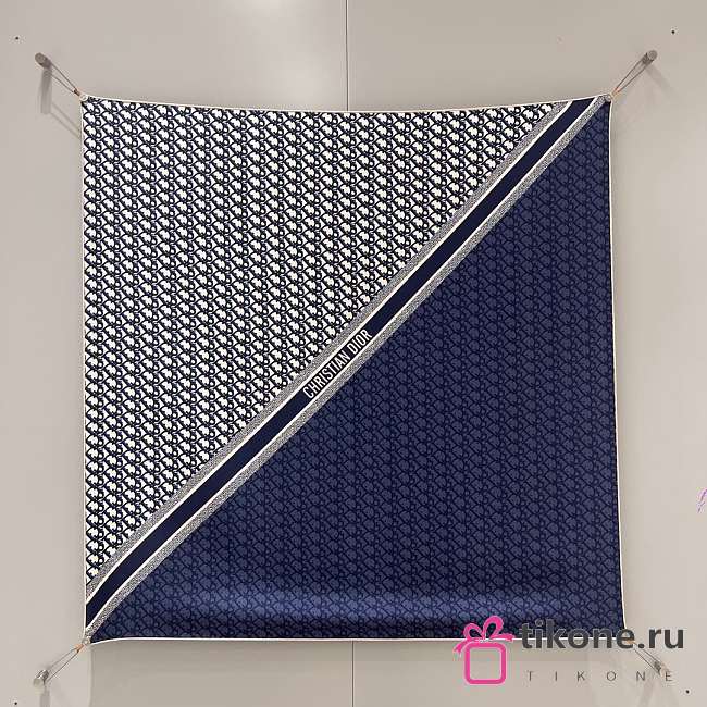 Dior Oblique Square Scarf Blue Silk Twill  - 1