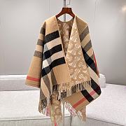 Bubberry Reversible Monogram Wool Cashmere Jacquard Cape Beige - 155x130cm - 1