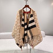Bubberry Reversible Monogram Wool Cashmere Jacquard Cape Beige - 155x130cm - 4