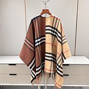 Bubberry Contrast Check Wool Cashmere Cape in Archive Beige/ Dark Birch Brown - 155x130cm - 6