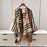 Bubberry Contrast Check Wool Cashmere Cape in Archive Beige/ Dark Birch Brown - 155x130cm - 5