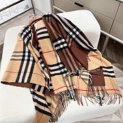 Bubberry Contrast Check Wool Cashmere Cape in Archive Beige/ Dark Birch Brown - 155x130cm - 2