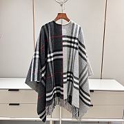 Bubberry Contrast Check Wool Cashmere Cape in Archive Grey/ Charcoal - 155x130cm - 2