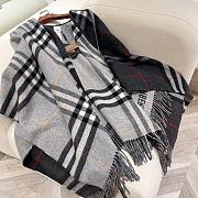 Bubberry Contrast Check Wool Cashmere Cape in Archive Grey/ Charcoal - 155x130cm - 4