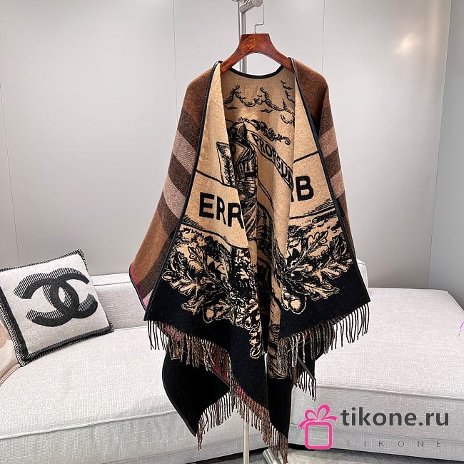 Bubberry Reversible EKD Check Wool Cape Archive Beige/ Dark Birch Brown - 135x150cm - 1