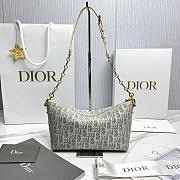 Diorstar Hobo Bag with Chain Blue Dior Oblique Chambray with Raffia Effect and Light Biscuit Smooth Calfskin - 22x14.5x10cm - 6