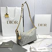 Diorstar Hobo Bag with Chain Blue Dior Oblique Chambray with Raffia Effect and Light Biscuit Smooth Calfskin - 22x14.5x10cm - 5
