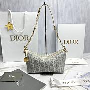 Diorstar Hobo Bag with Chain Blue Dior Oblique Chambray with Raffia Effect and Light Biscuit Smooth Calfskin - 22x14.5x10cm - 2