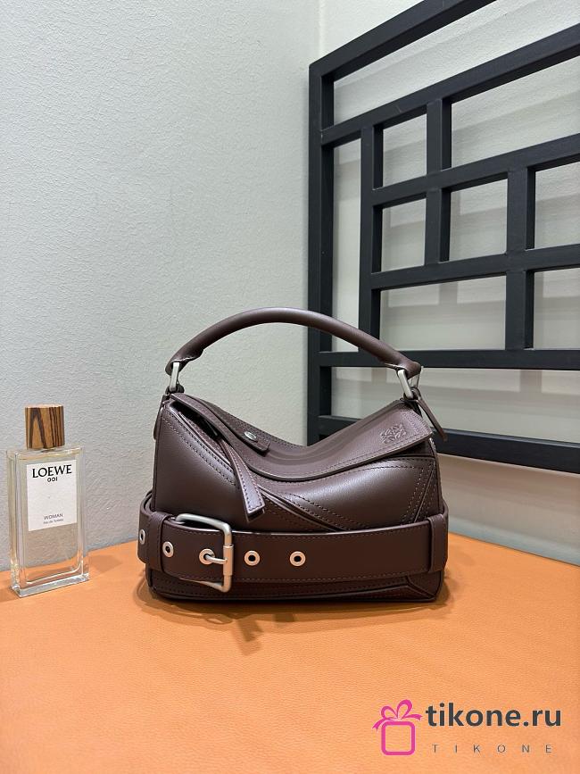 Loewe Small Puzzle Biker Bag in Shiny Calfskin Brown - 24x16.5x10.5cm - 1