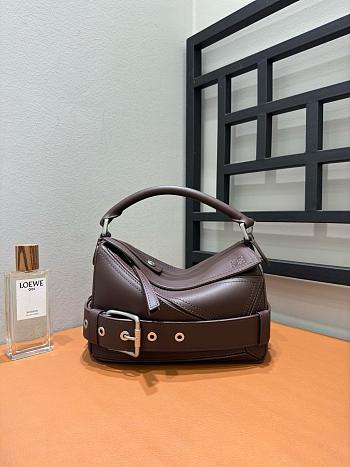 Loewe Small Puzzle Biker Bag in Shiny Calfskin Brown - 24x16.5x10.5cm