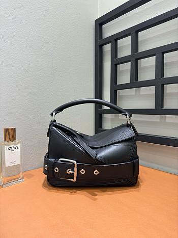 Loewe Small Puzzle Biker Bag in Shiny Calfskin Black - 24x16.5x10.5cm