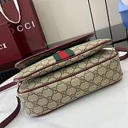 Gucci Ophidia Medium Top Handle Bag In Beige Dark Brown GG Monogram Rosso Ancora Red Leather - 24x17.5x11.5cm - 6