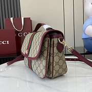 Gucci Ophidia Medium Top Handle Bag In Beige Dark Brown GG Monogram Rosso Ancora Red Leather - 24x17.5x11.5cm - 4