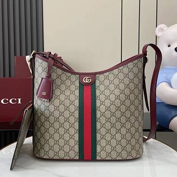 Gucci Ophidia Large Shoulder Bag Beige Dark Brown GG Monogram Rosso Ancora Red Leather - 33.5x16x30cm