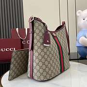Gucci Ophidia Large Shoulder Bag Beige Dark Brown GG Monogram Rosso Ancora Red Leather - 33.5x16x30cm - 4