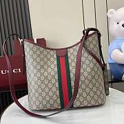 Gucci Ophidia Large Shoulder Bag Beige Dark Brown GG Monogram Rosso Ancora Red Leather - 33.5x16x30cm - 3