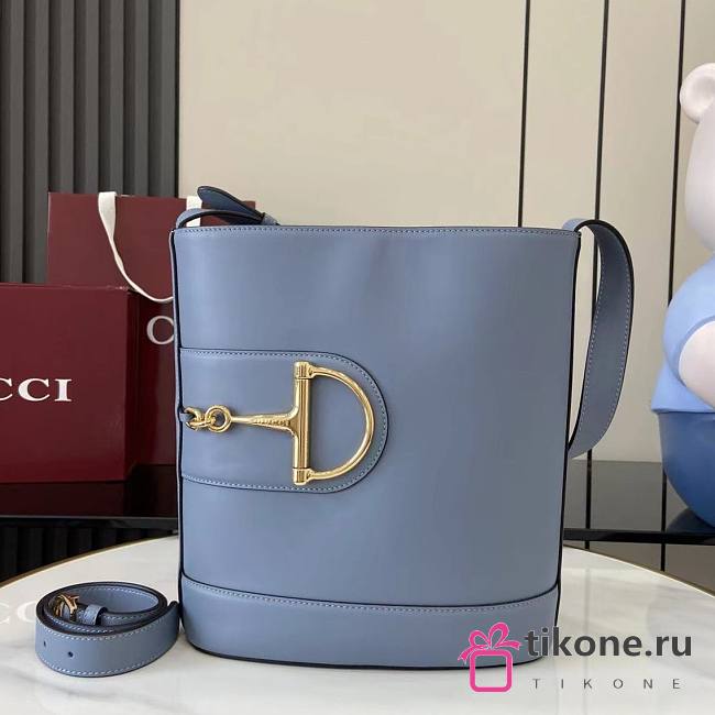 Gucci 73 Medium Bucket Bag Smooth Leather Dusty Blue - 26x27.5x11.5cm - 1