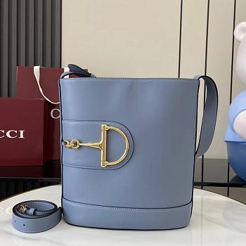Gucci 73 Medium Bucket Bag Smooth Leather Dusty Blue - 26x27.5x11.5cm