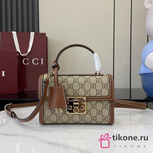 Gucci Padlock Small Top Handle Bag Beige And Dark Brown GG Monogram - 20x13x8cm - 1